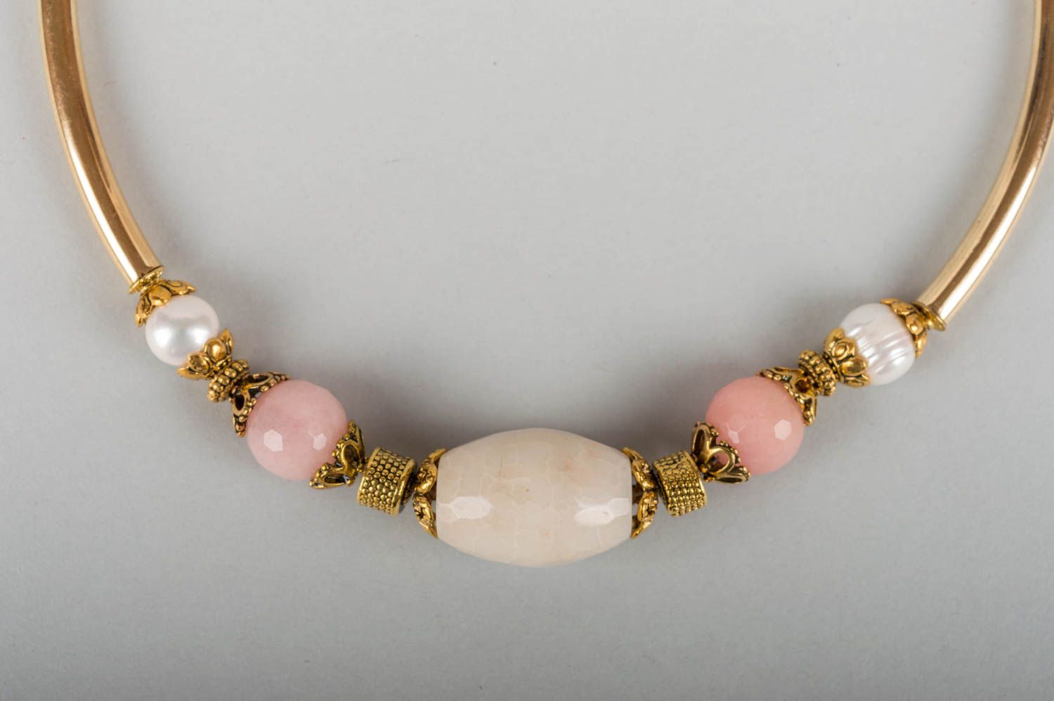 Damen Halskette aus echten Steinen und Messing ungewöhnlich hell handgemacht foto 3
