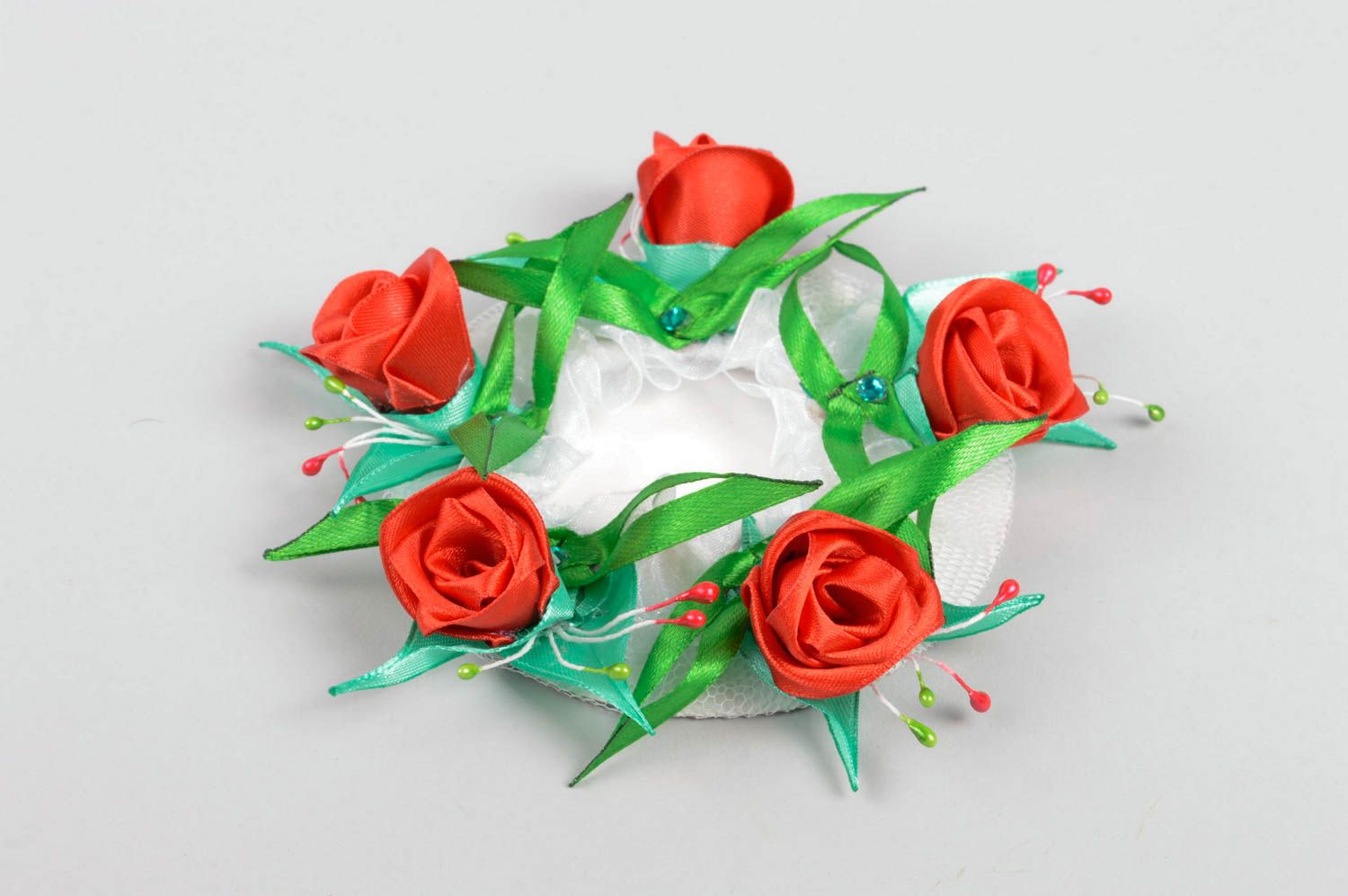 Handmade Haar Netz Haar Schmuck Accessoire für Haare mit Blumen grün rot foto 2