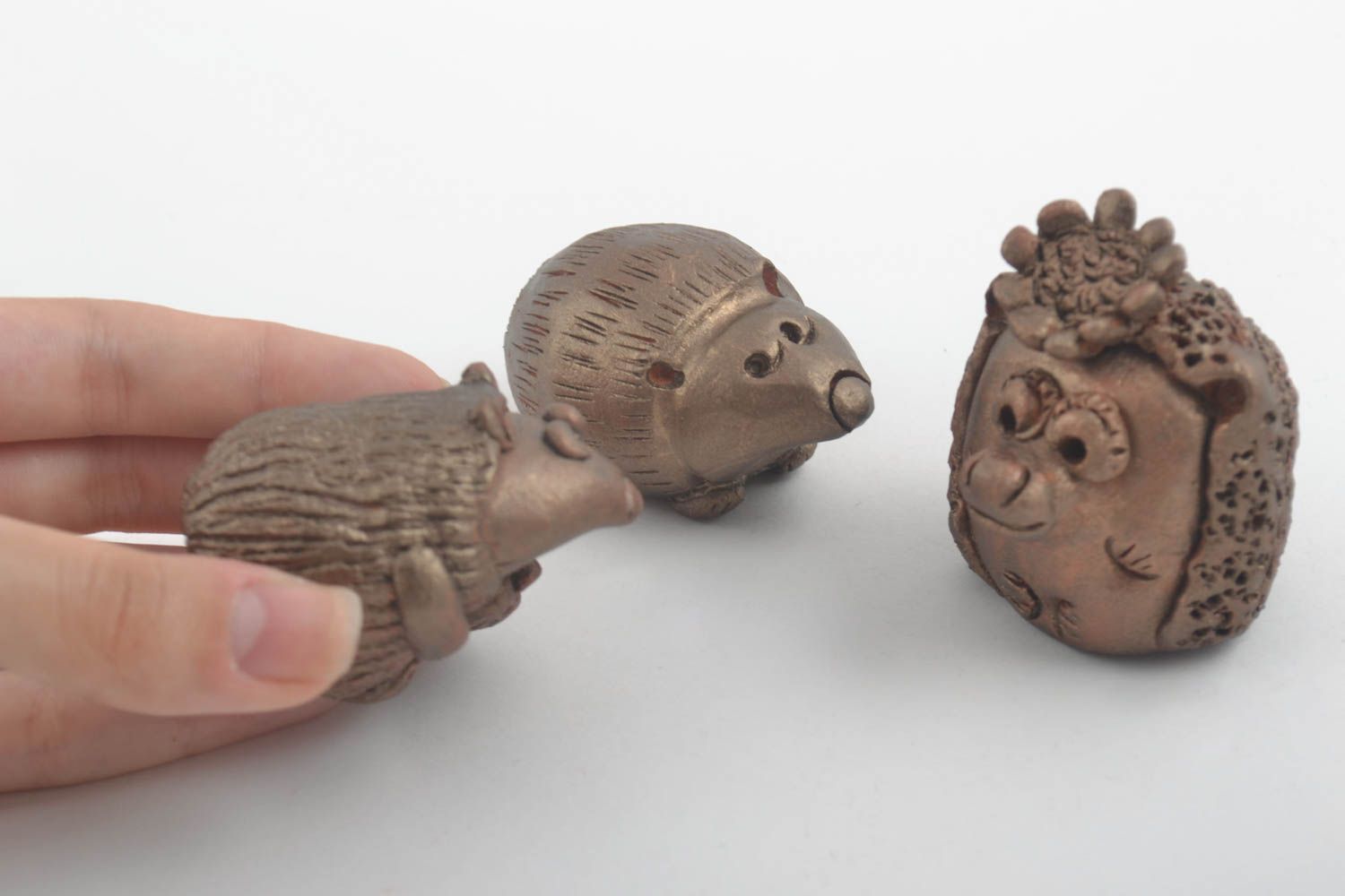 Set of 3 handmade clay statuettes ceramic figurines miniature animals photo 4