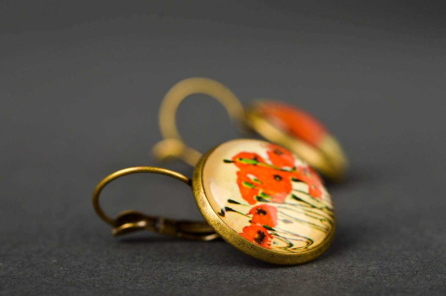Designer earrings with print handmade jewelry cabochon earrings vintage jewelry photo 3