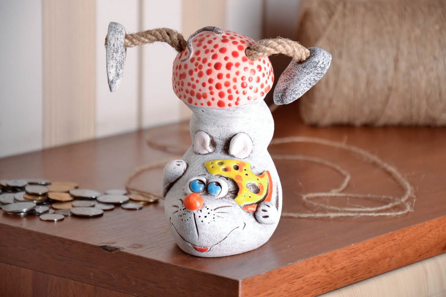 Handmade clay money-box Mouse photo 3