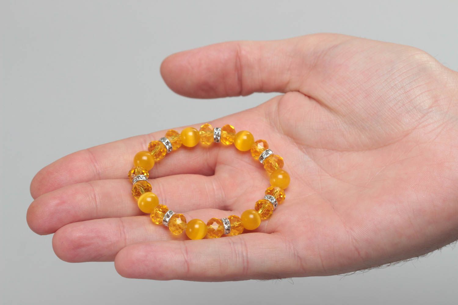 Beautiful bright yellow handmade children's glass bead bracelet unusual design photo 5