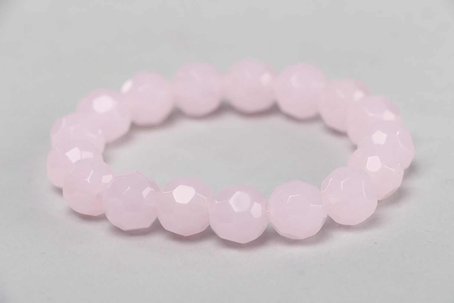 Tender handmade stretch wrist bracelet with pink quartz beads for women photo 1
