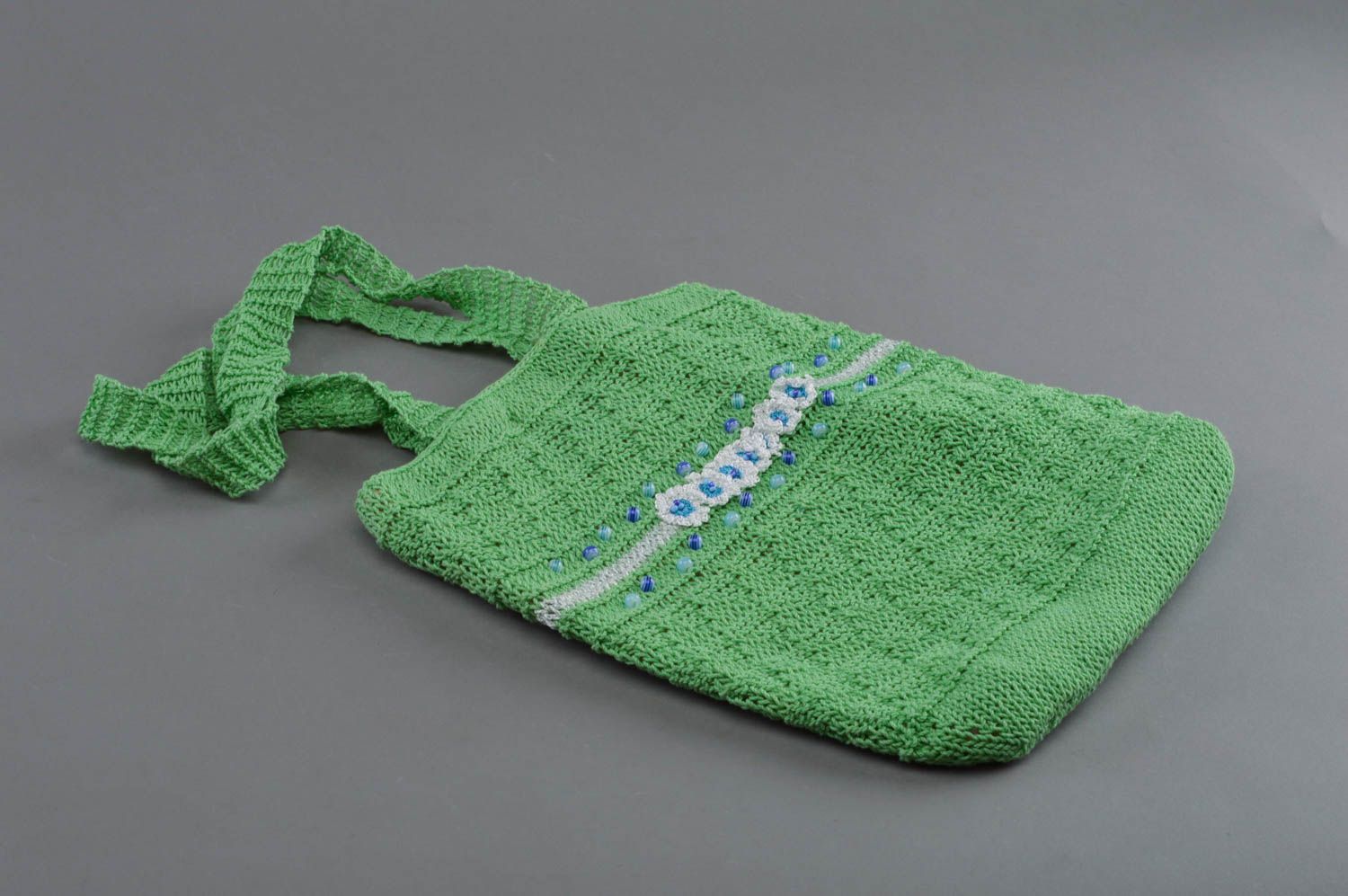 Beautiful capacious handmade green crochet shoulder bag photo 1