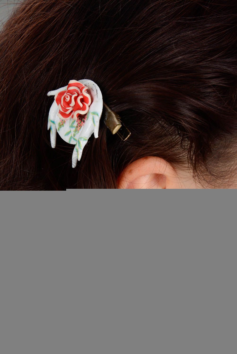 Brooch-hairpin Red and white rose photo 5