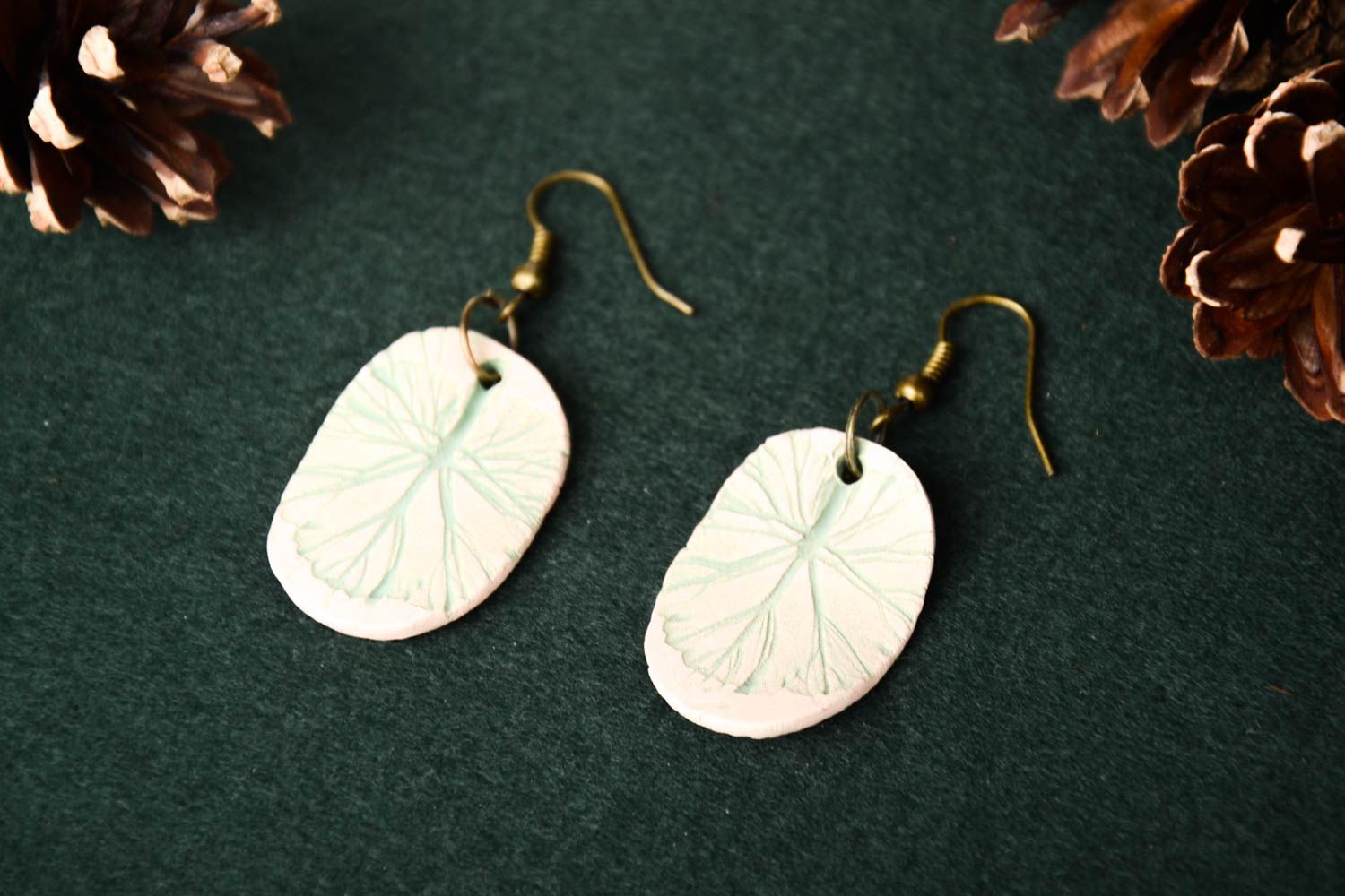 Unusual handmade accessories ceramic leaves earrings design jewelry gift for gir photo 1
