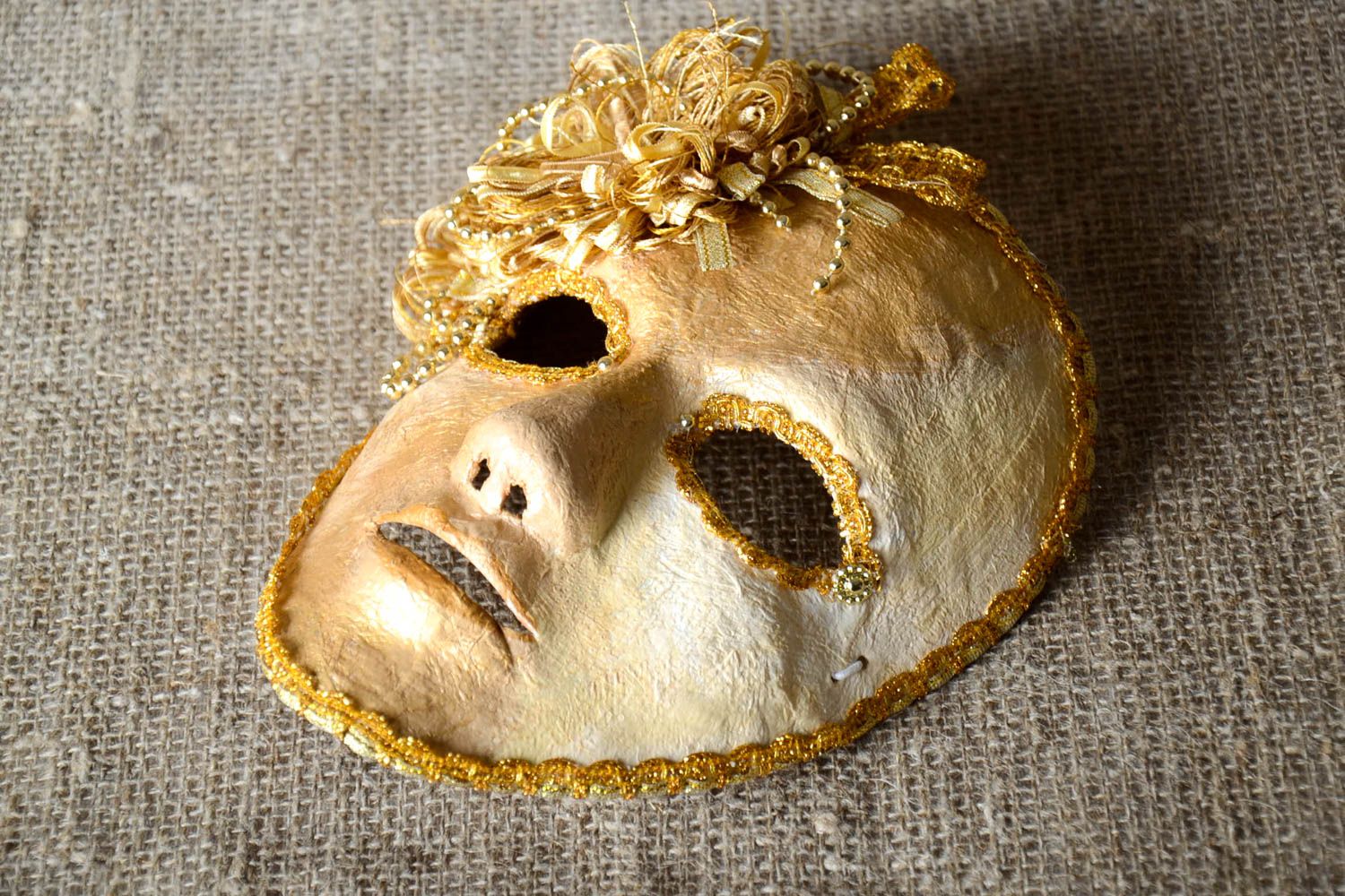 Maske Karneval handmade Venezianische Maske Accessoire für Frauen goldfarben foto 1