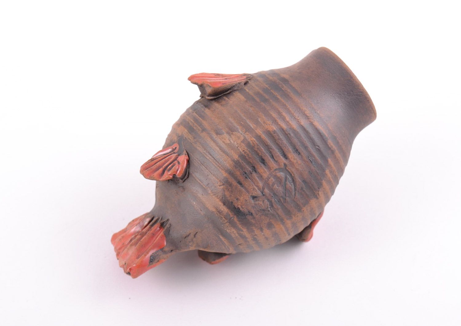 Handmade designer glazed ceramic figurine of fish for table decoration photo 5