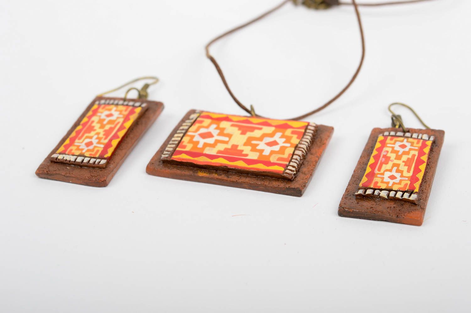 Handmade accessories fashion earrings rectangular painted polymer clay pendant  photo 4