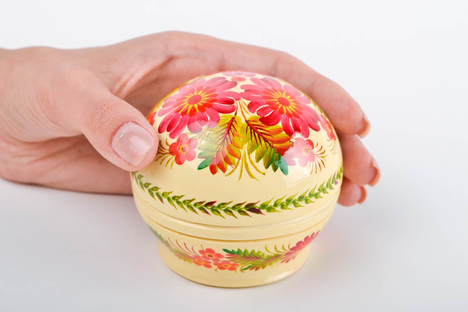 Coffret à bijoux fait main Boîte en bois clair ronde peinte Cadeau pour femme photo 2