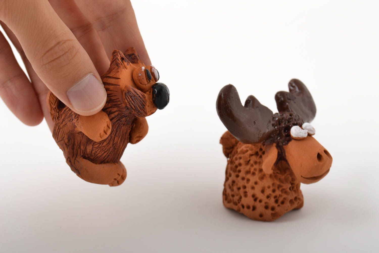 Animaletti in ceramica fatti a mano set di due figurine souvenir in terracotta foto 5
