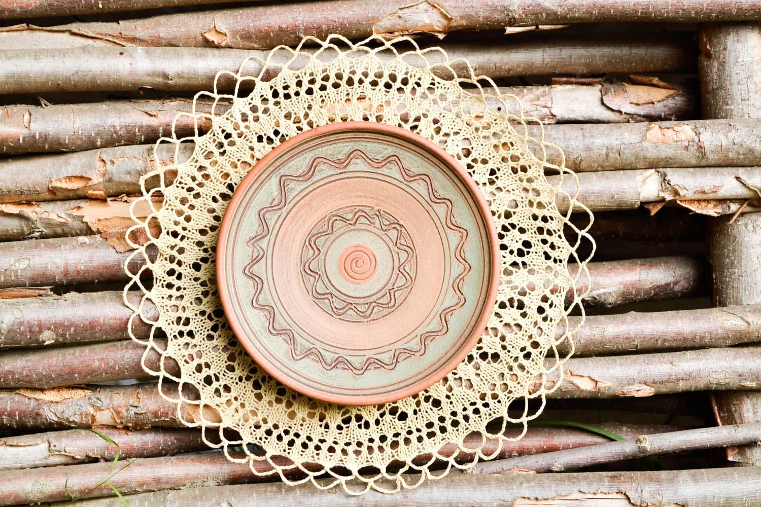 Handmade bemalter Keramik Wandteller Wohn Accessoire Küchen Deko Öko Stil foto 1