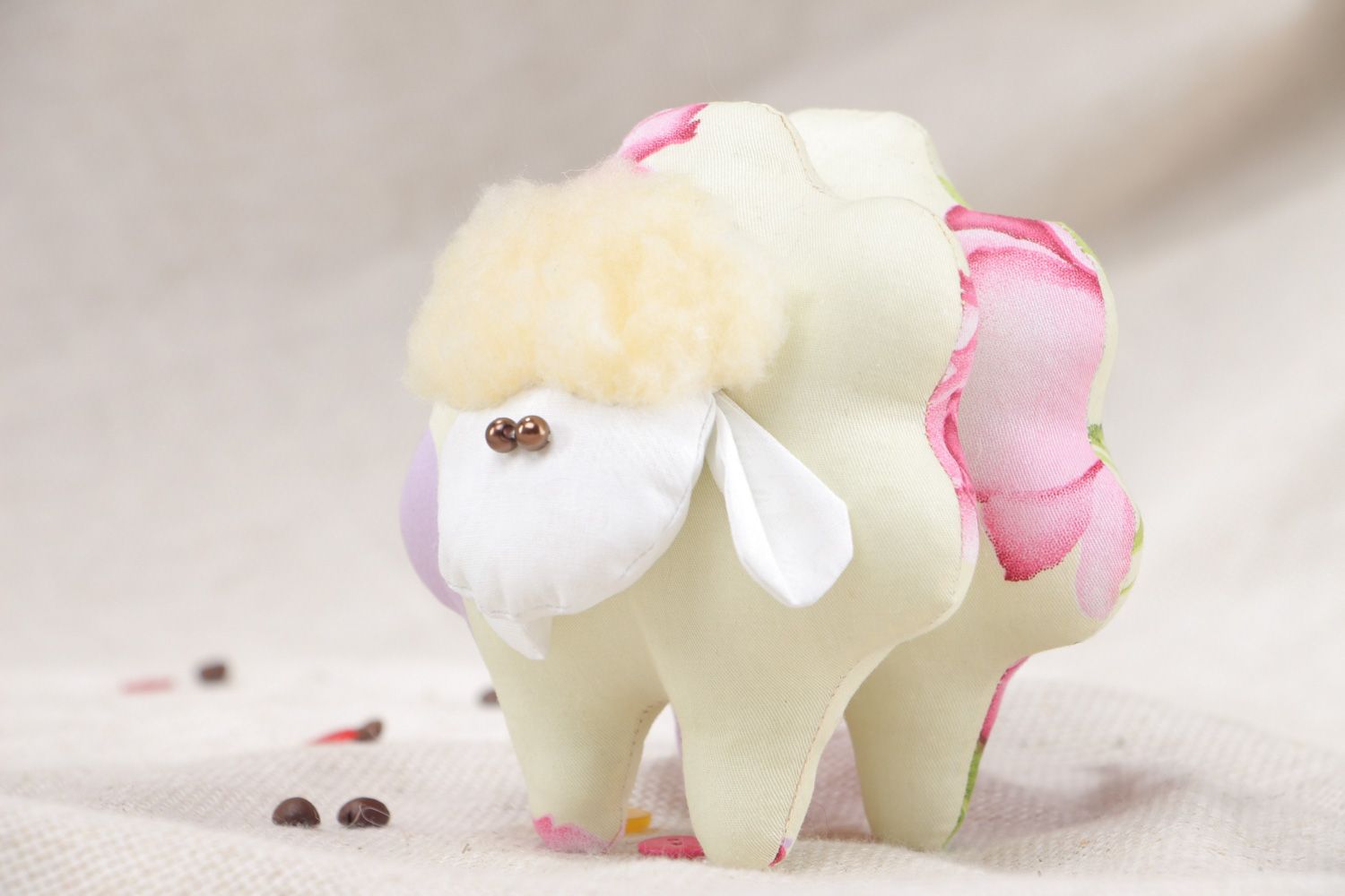 Beautiful handmade primitive cotton soft toy Little Sheep photo 5