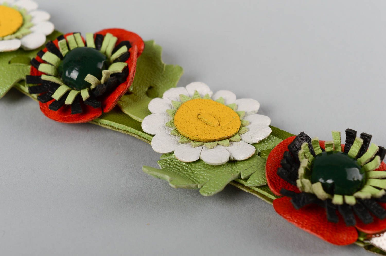 Pulsera de cuero artesanal accesorio para mujer regalo original Amapolas foto 4