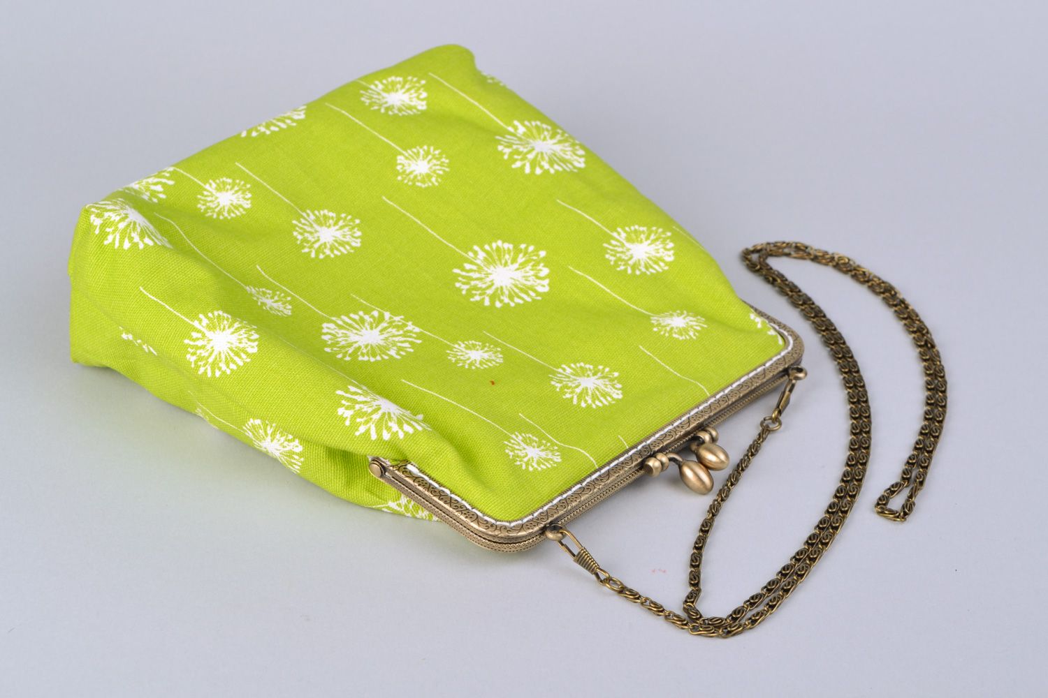 Handmade women's cotton handbag in boho chic style of yellow green color  photo 5