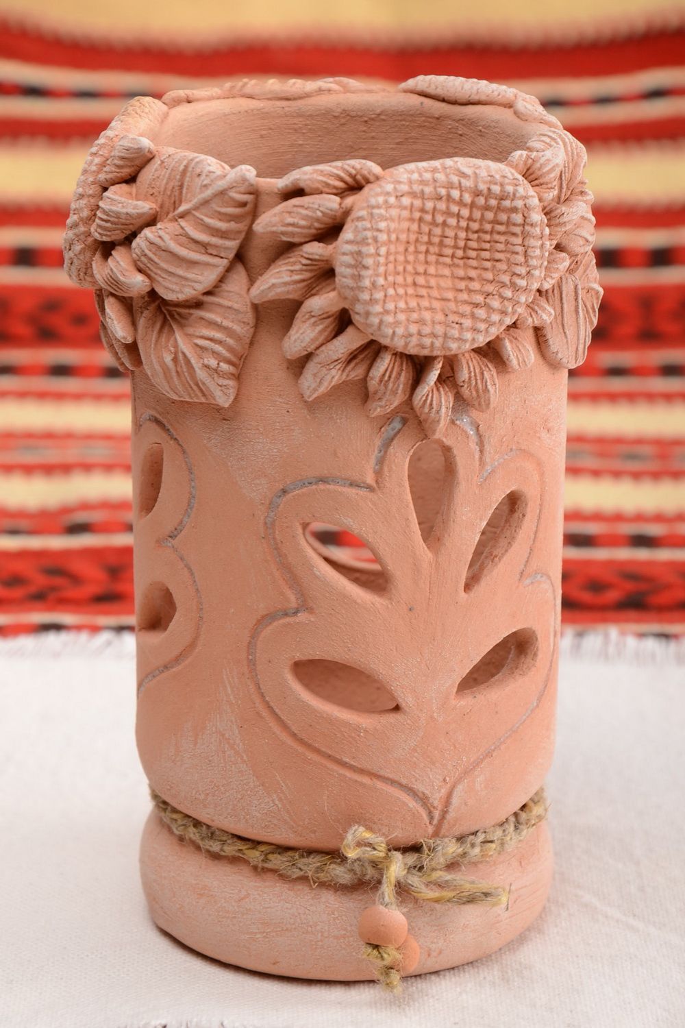 6 inches tall 4 inches wide ceramic decorative clay handmade vase with sunflowers molded 1 lb photo 1