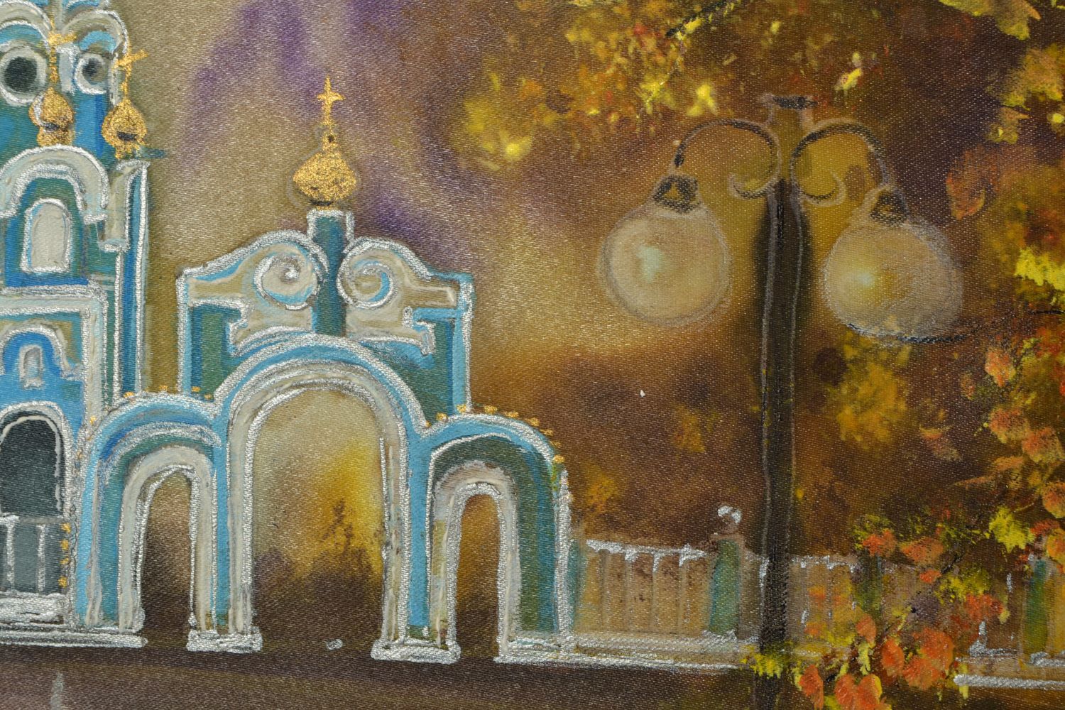 Картина на шелке акриловыми красками Александровская церковь фото 4