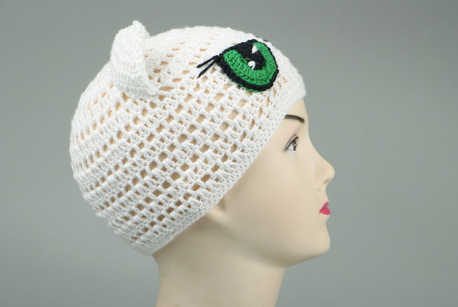 Hat crocheted from cotton threads Big-eyed photo 3
