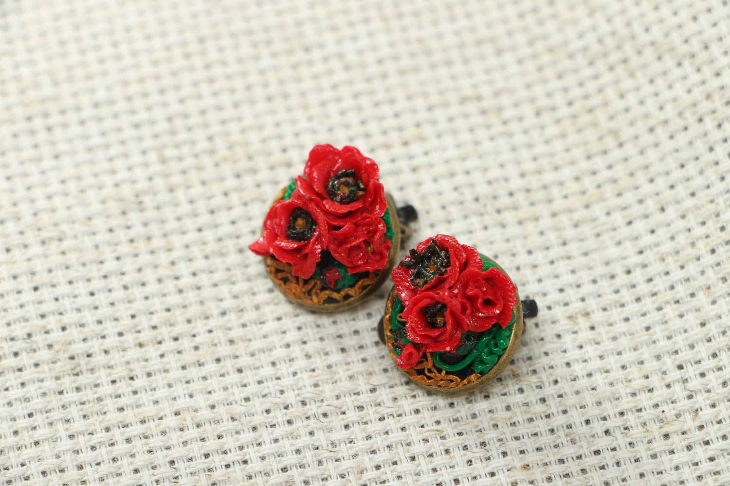 Polymer clay clip earrings Roses photo 1