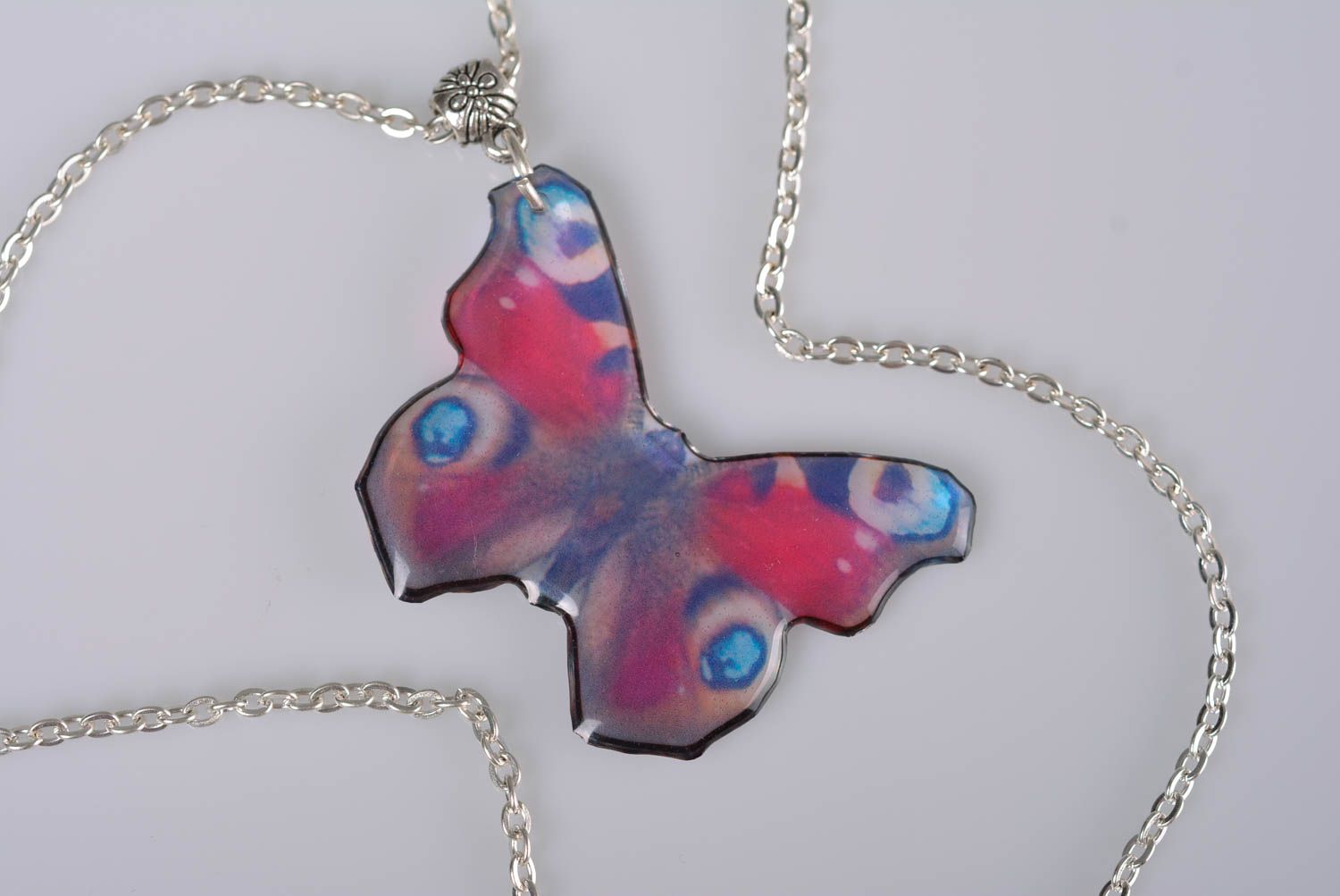 Beautiful gentle handmade designer epoxy pendant with metal chain Butterfly photo 2