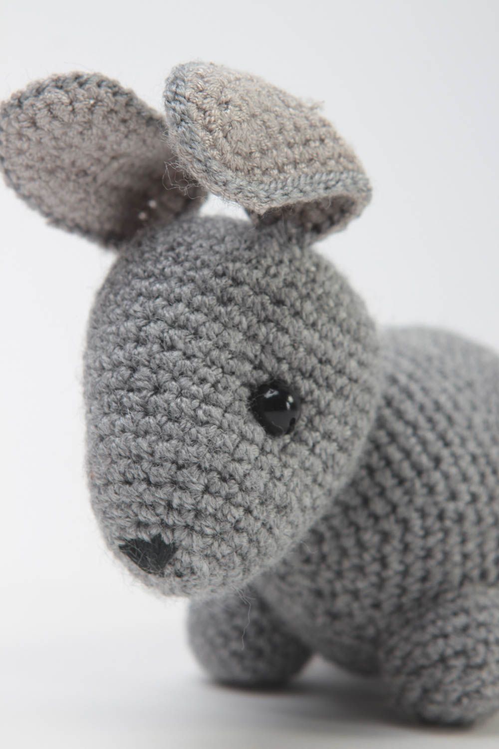Peluche lapin fait main Jouet enfant Cadeau original tricoté gris mignon doux photo 3