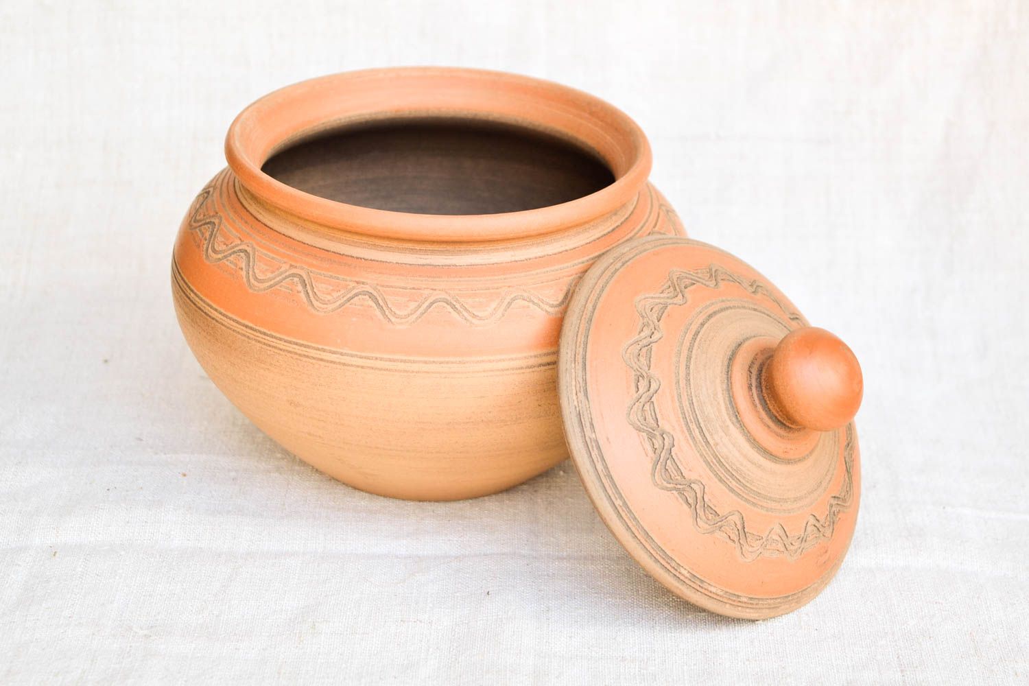 Keramik Topf handmade Ton Geschirr Topf mit Deckel Küchen Zubehör braun  foto 3