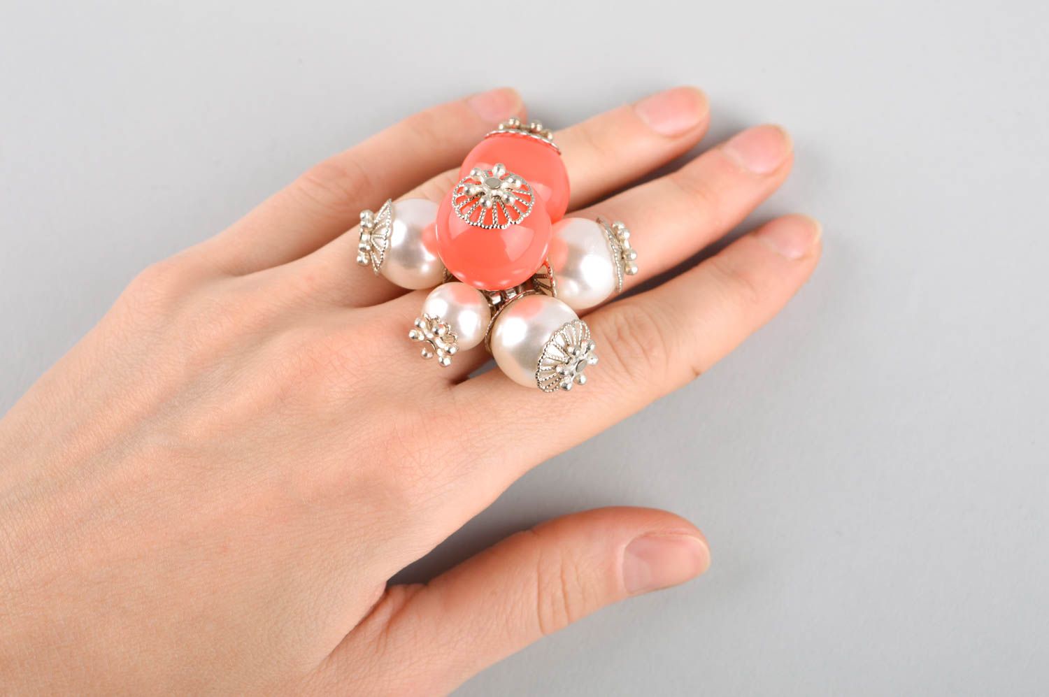 Кольцо из бусин кольцо ручной работы модное кольцо авторское красивое стильное фото 5