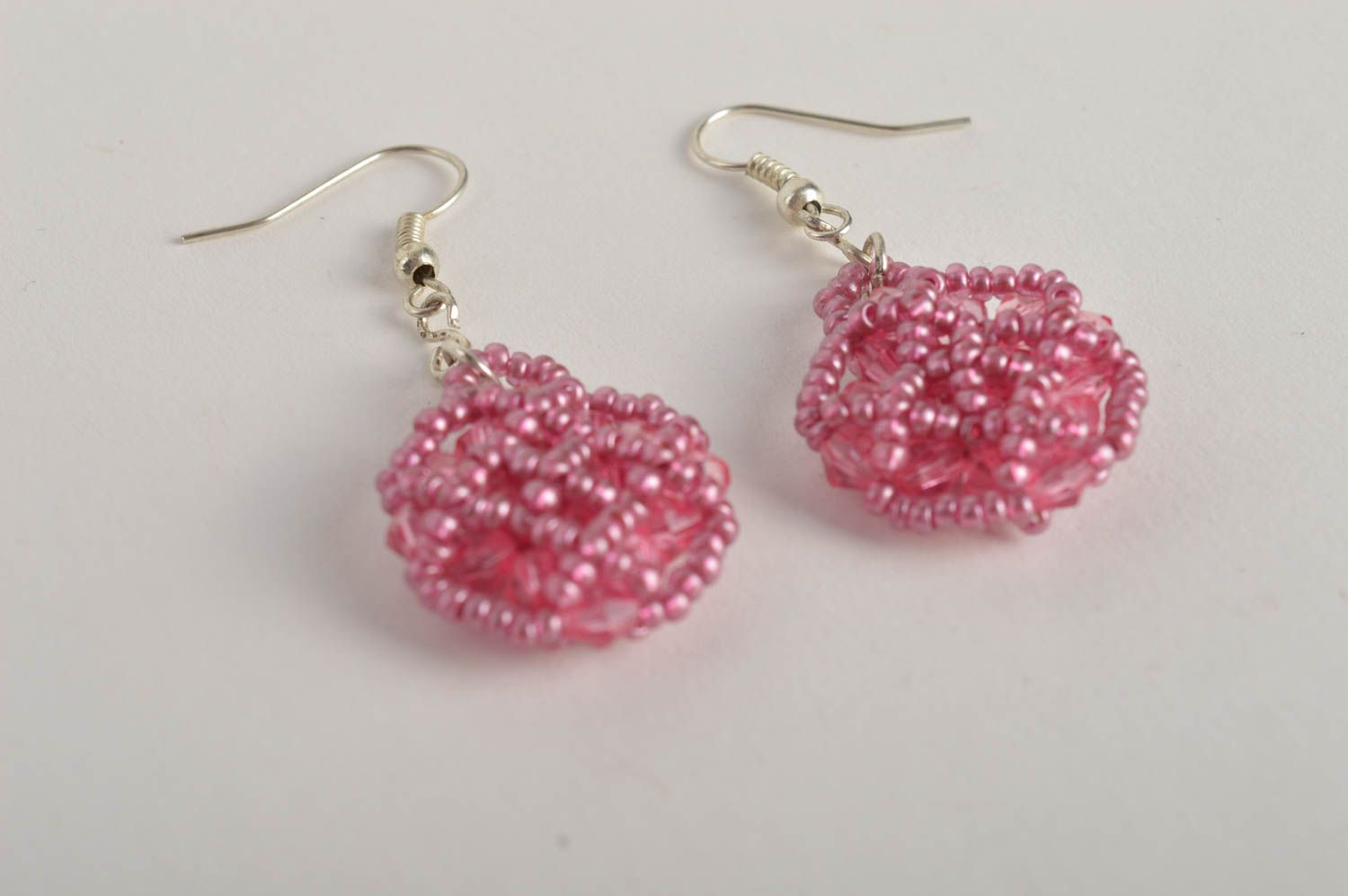 Handmade designer beaded earrings unusual pink earrings elegant jewelry photo 2