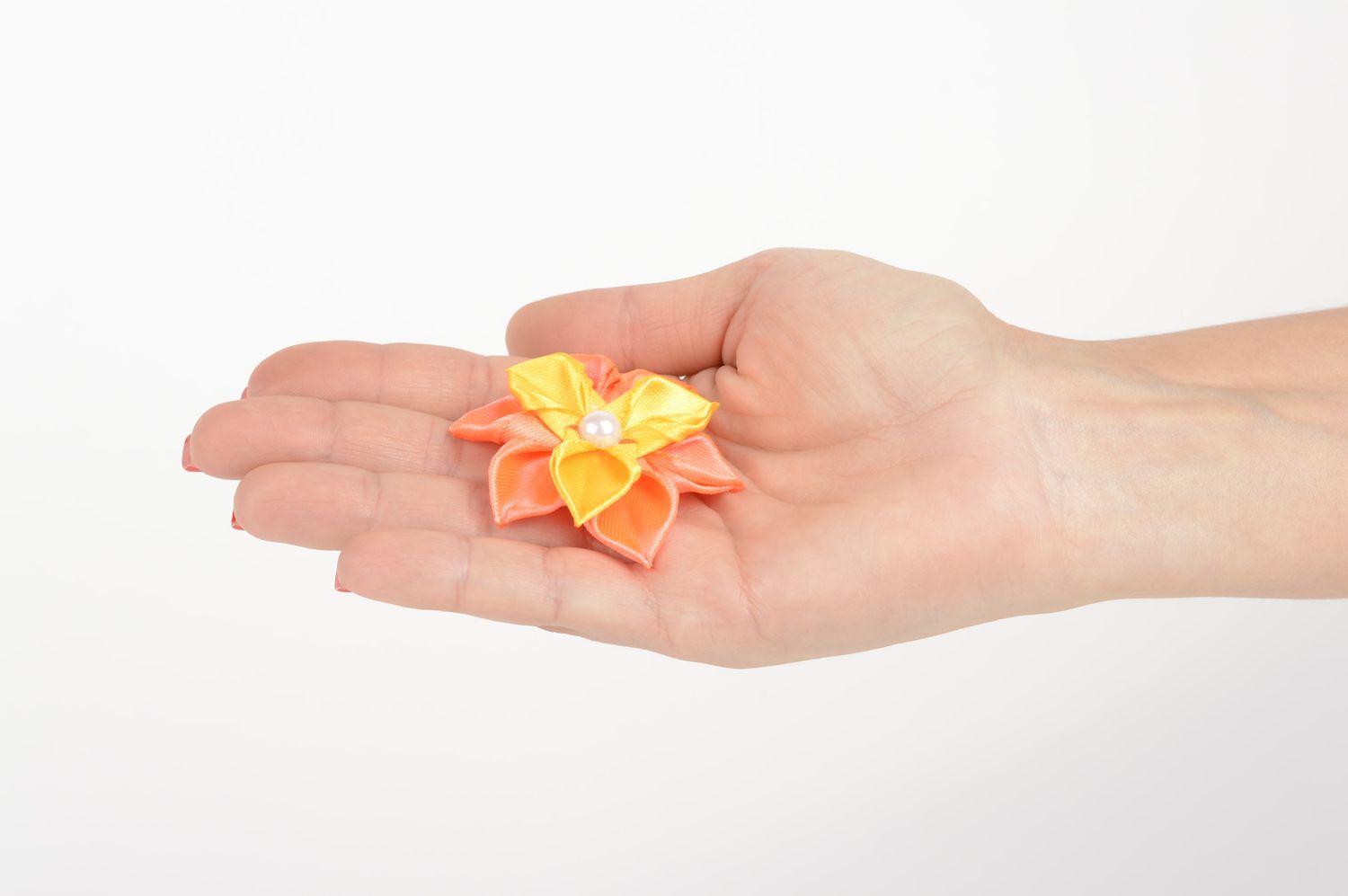 Handmade children scrunchy orange yellow satin ribbon accessory for girls photo 4