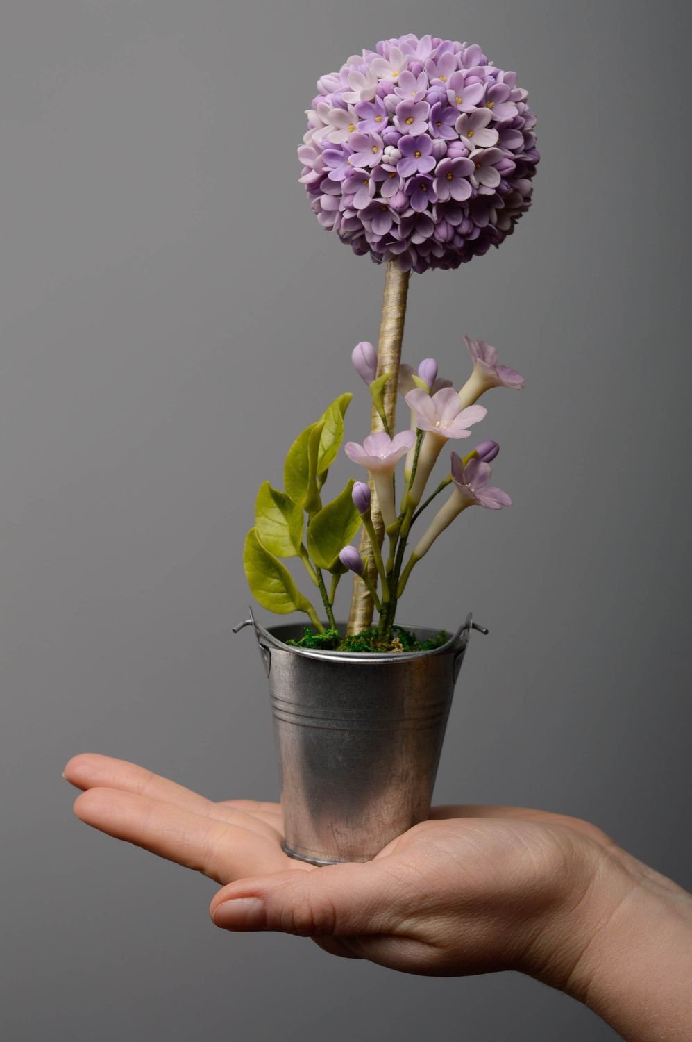 Topiaire fait main en porcelaine froide décoratif original avec fleurs violettes photo 5