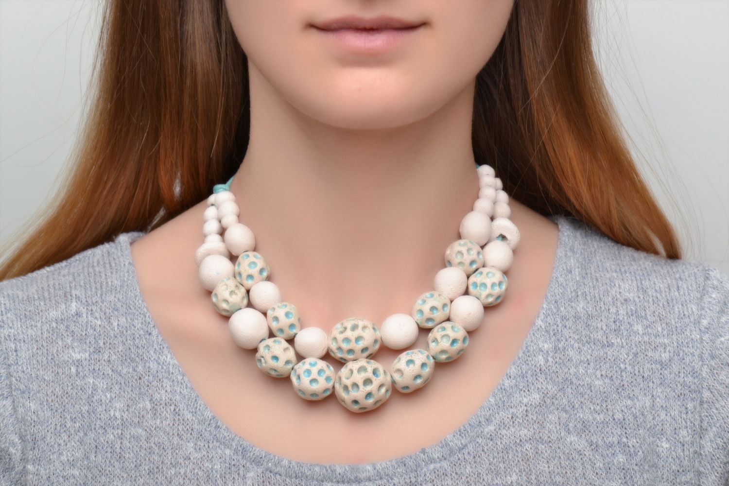 Multi-row ceramic bead necklace photo 5