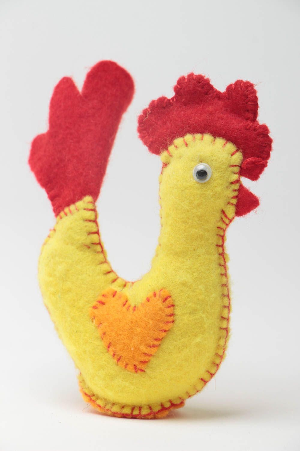 Juguete de tela artesanal decorativo cosido a mano con forma de gallo amarillo foto 2