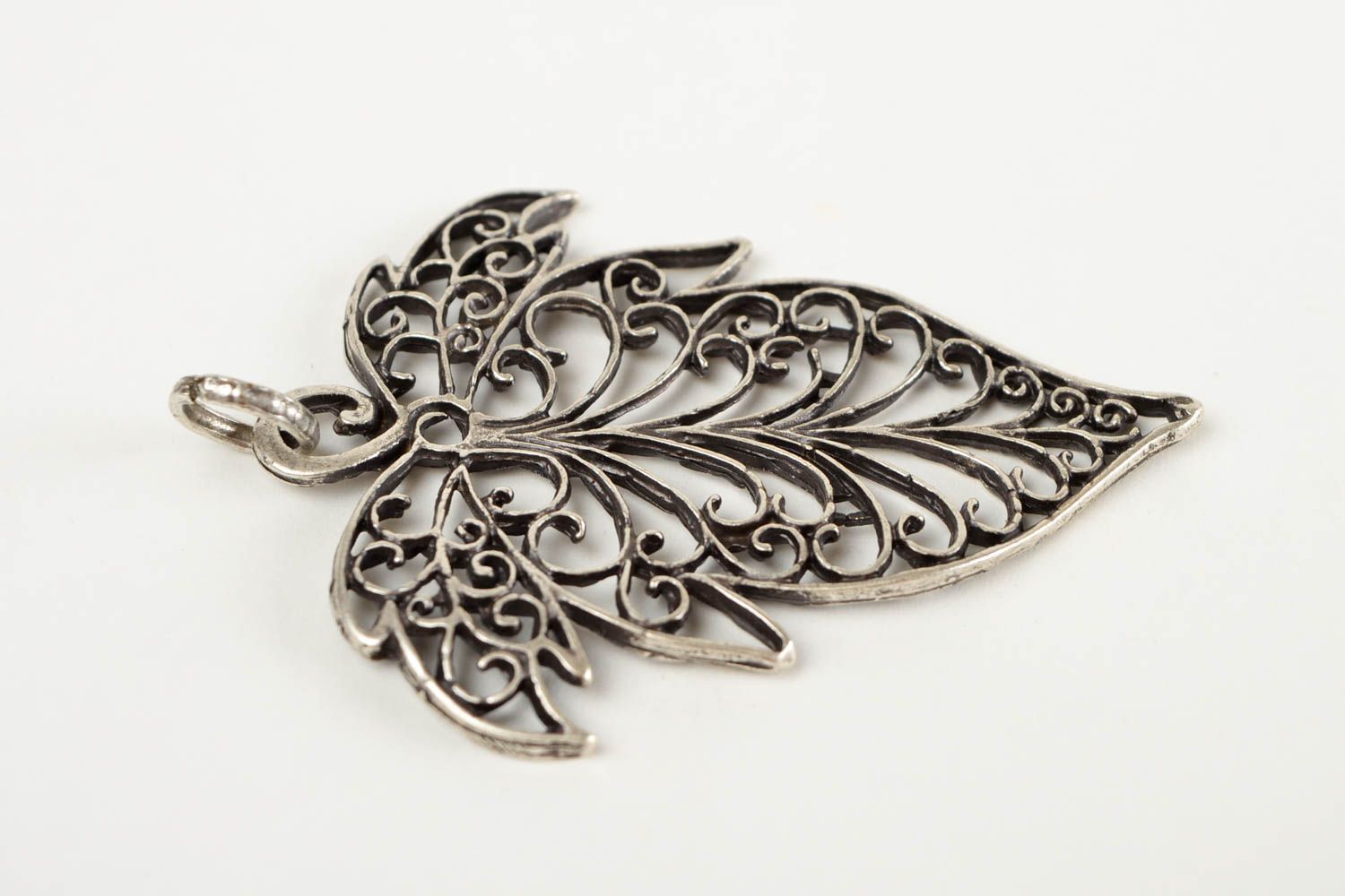 Metal pendant leaf handcrafted designer woman accessory fashion gift idea photo 5