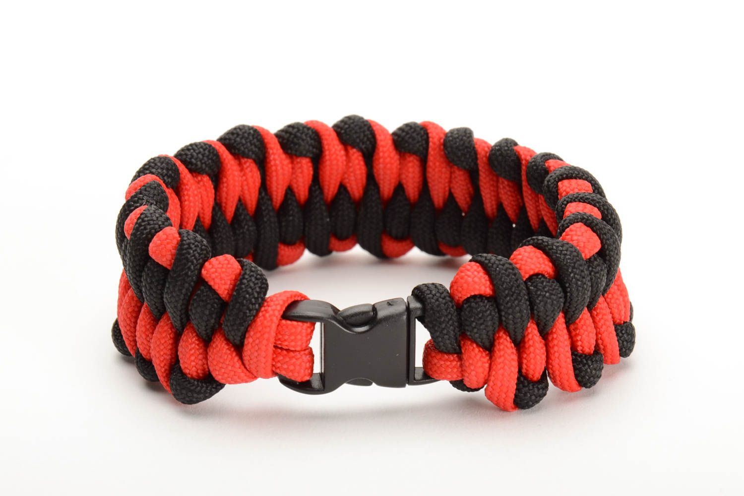 Bracelet en paracorde tressé fait main de secours large rouge-noir original photo 3