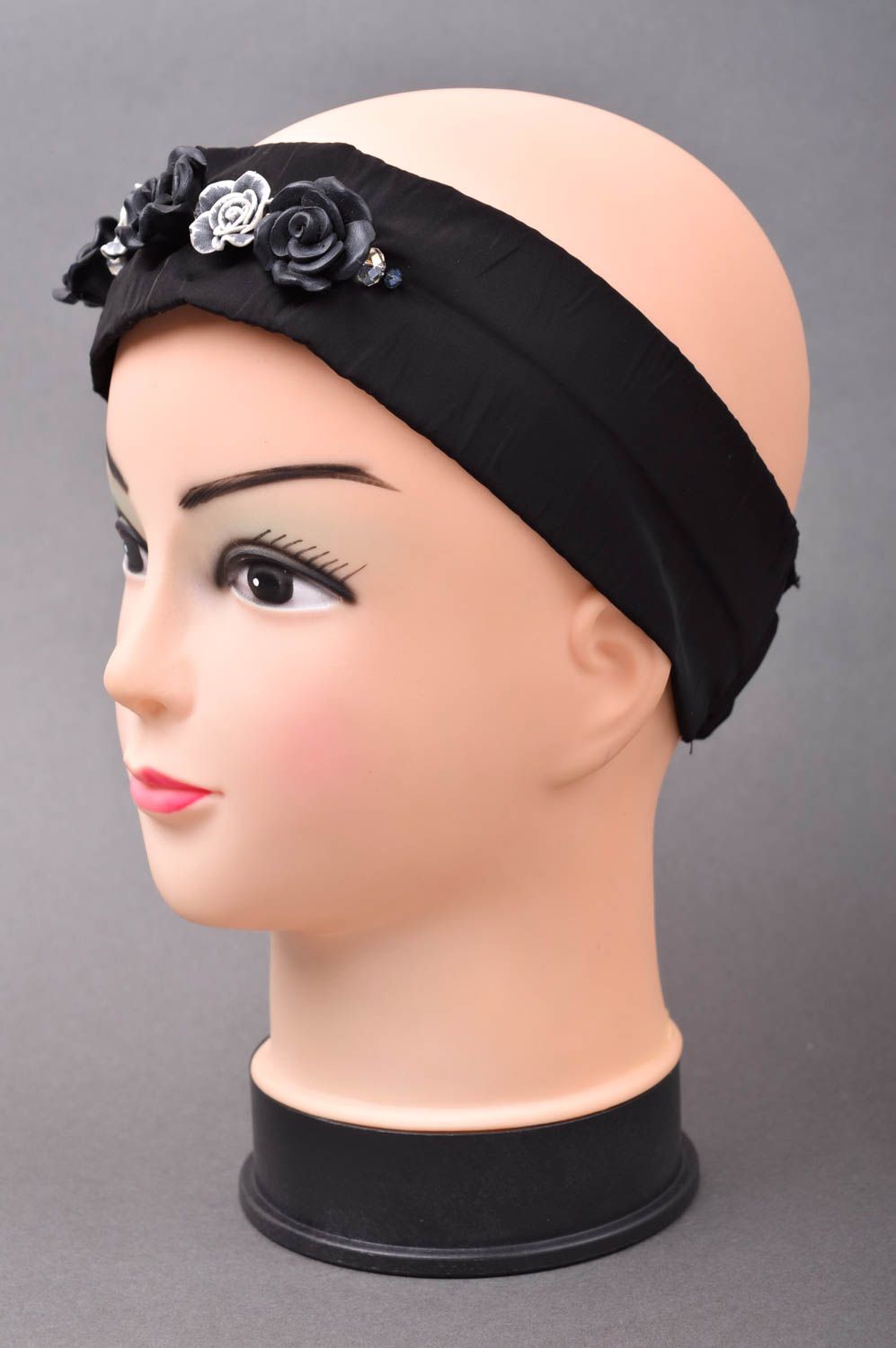 Bandeau cheveux Accessoire femme fait main noir en tissu design Cadeau femme photo 1