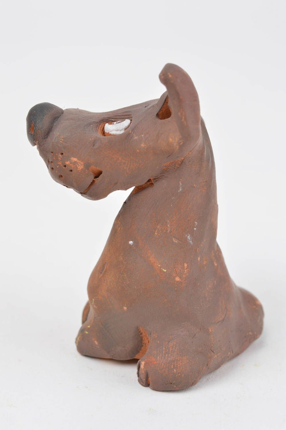 Figurine chien brun faite main Statuette design en argile Déco maison originale photo 2