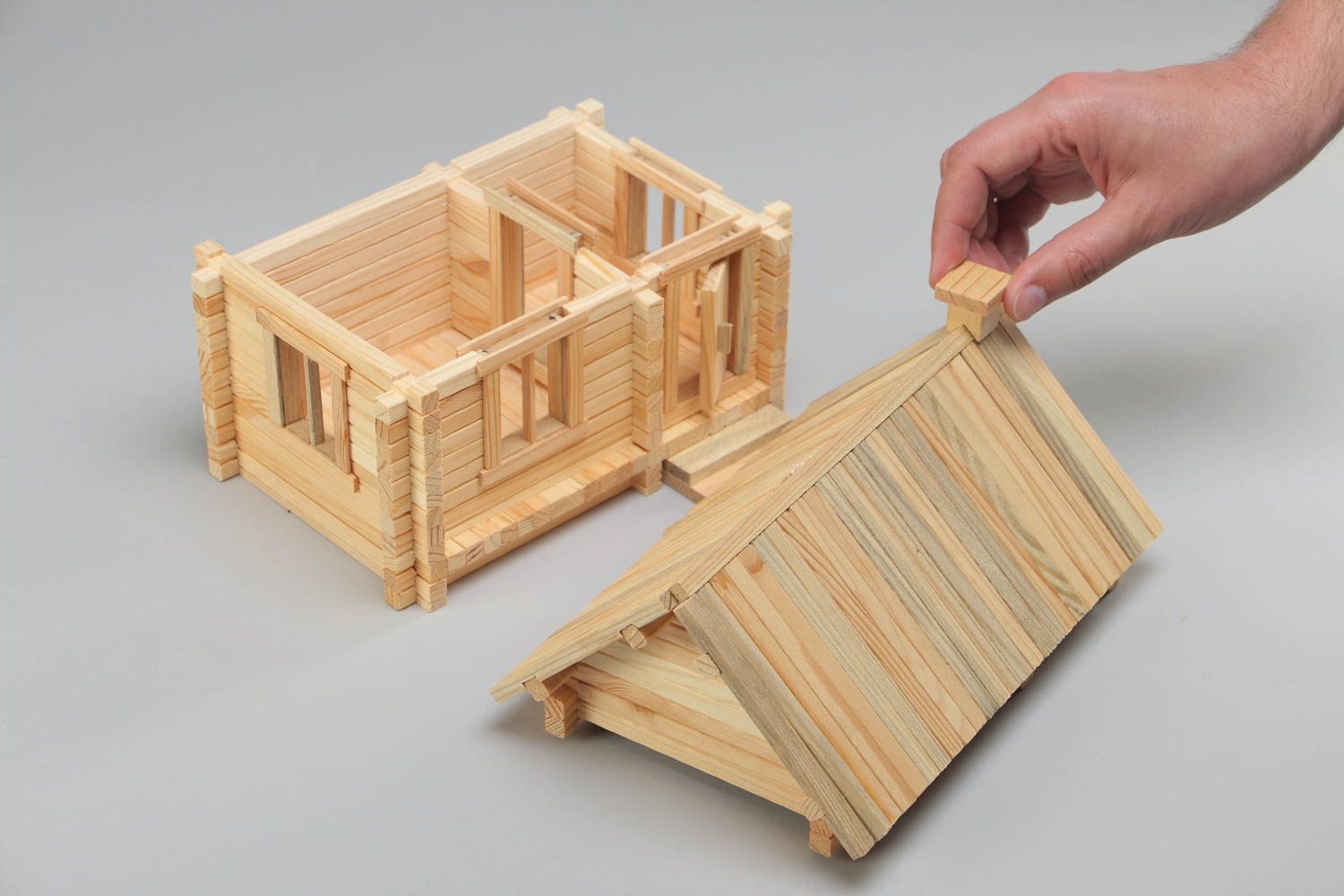 Деревянный конструктор домик на 184 детали ручной работы развивающая игрушка фото 5