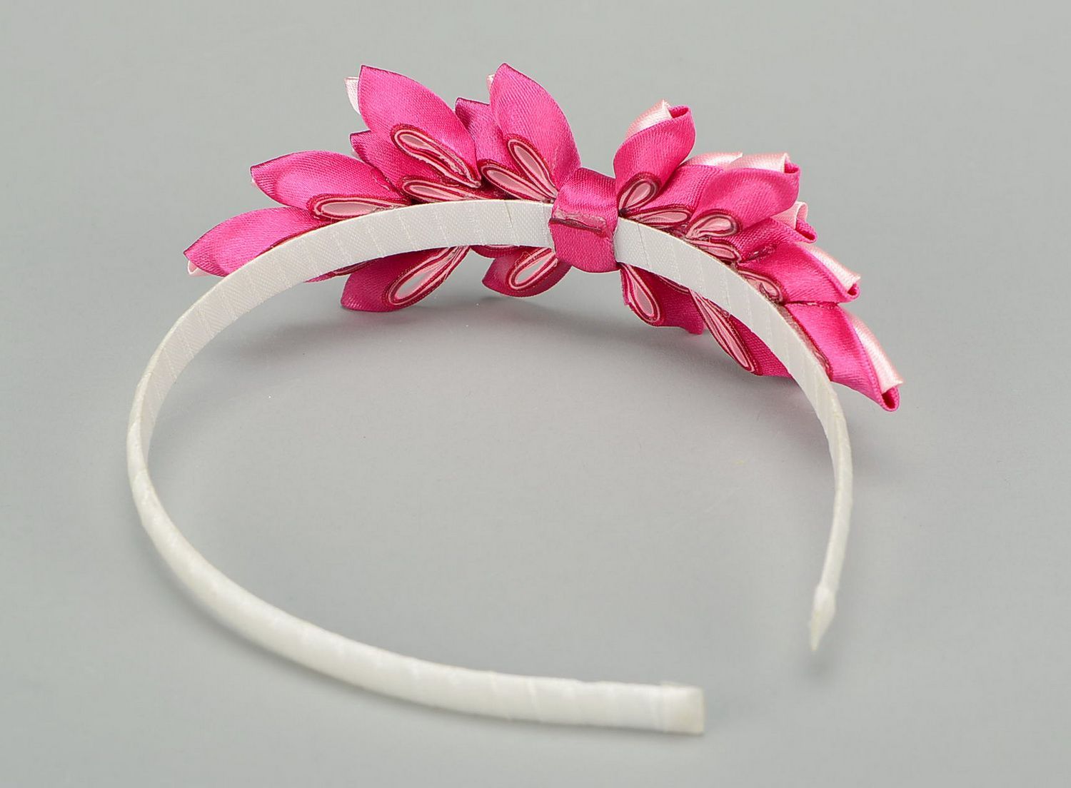 Pink headband with satin ribbons photo 2