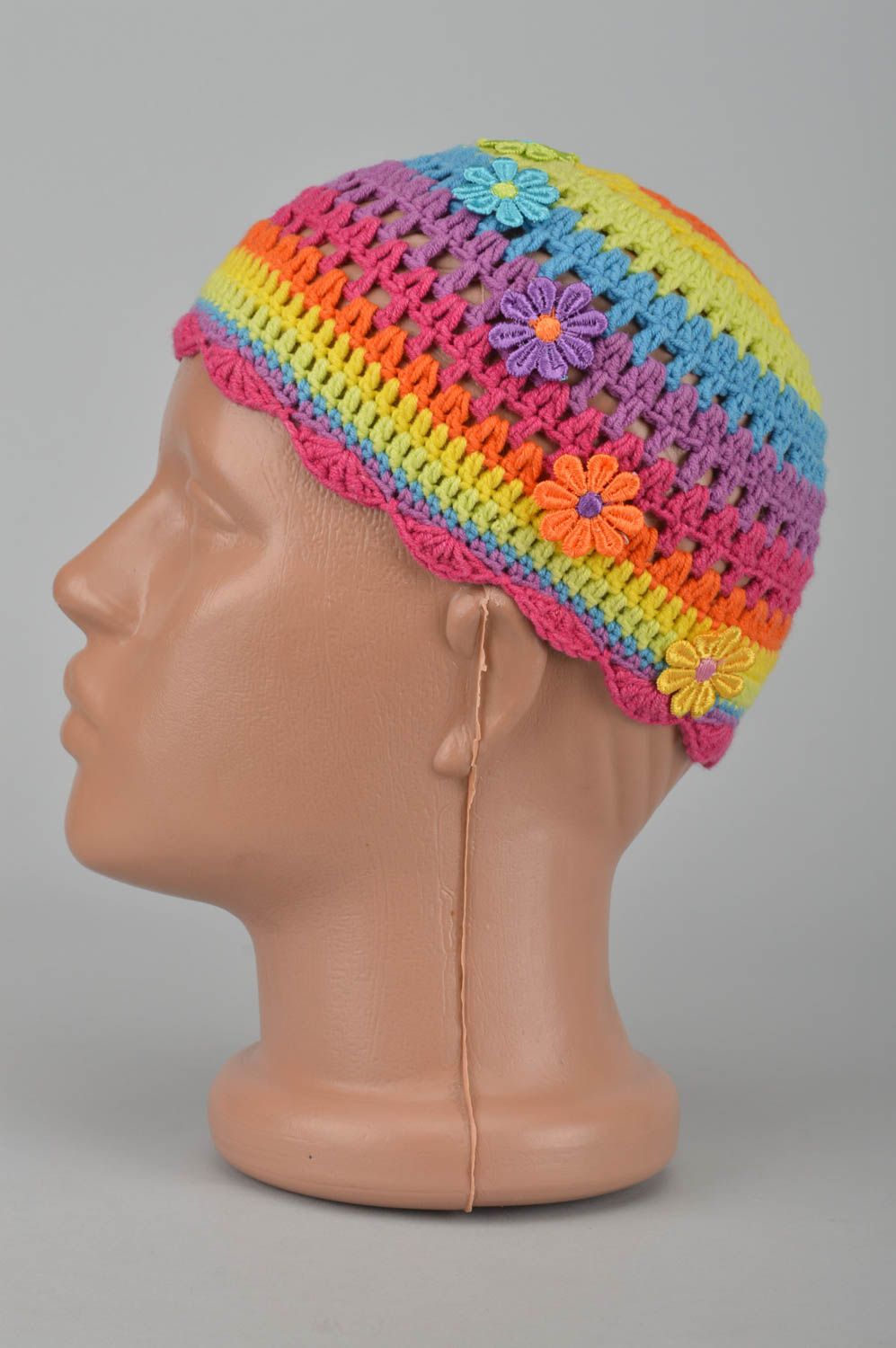 Bright crocheted cap handmade spring cap children cap designer headwear for kids photo 3