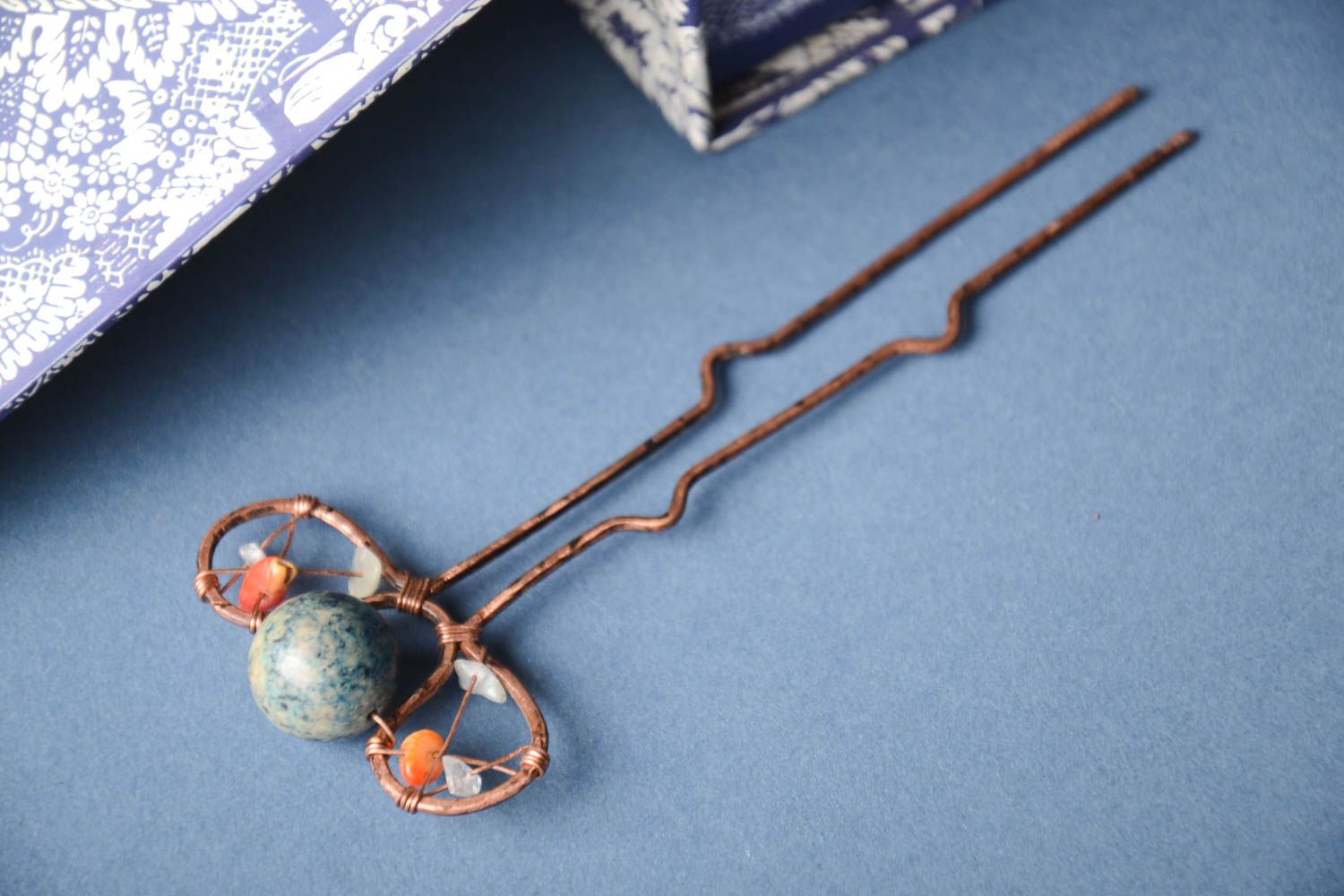 Handmade Haarnadel mit Perle aus Stein Kupfer Schmuck Accessoire für Haare  foto 1