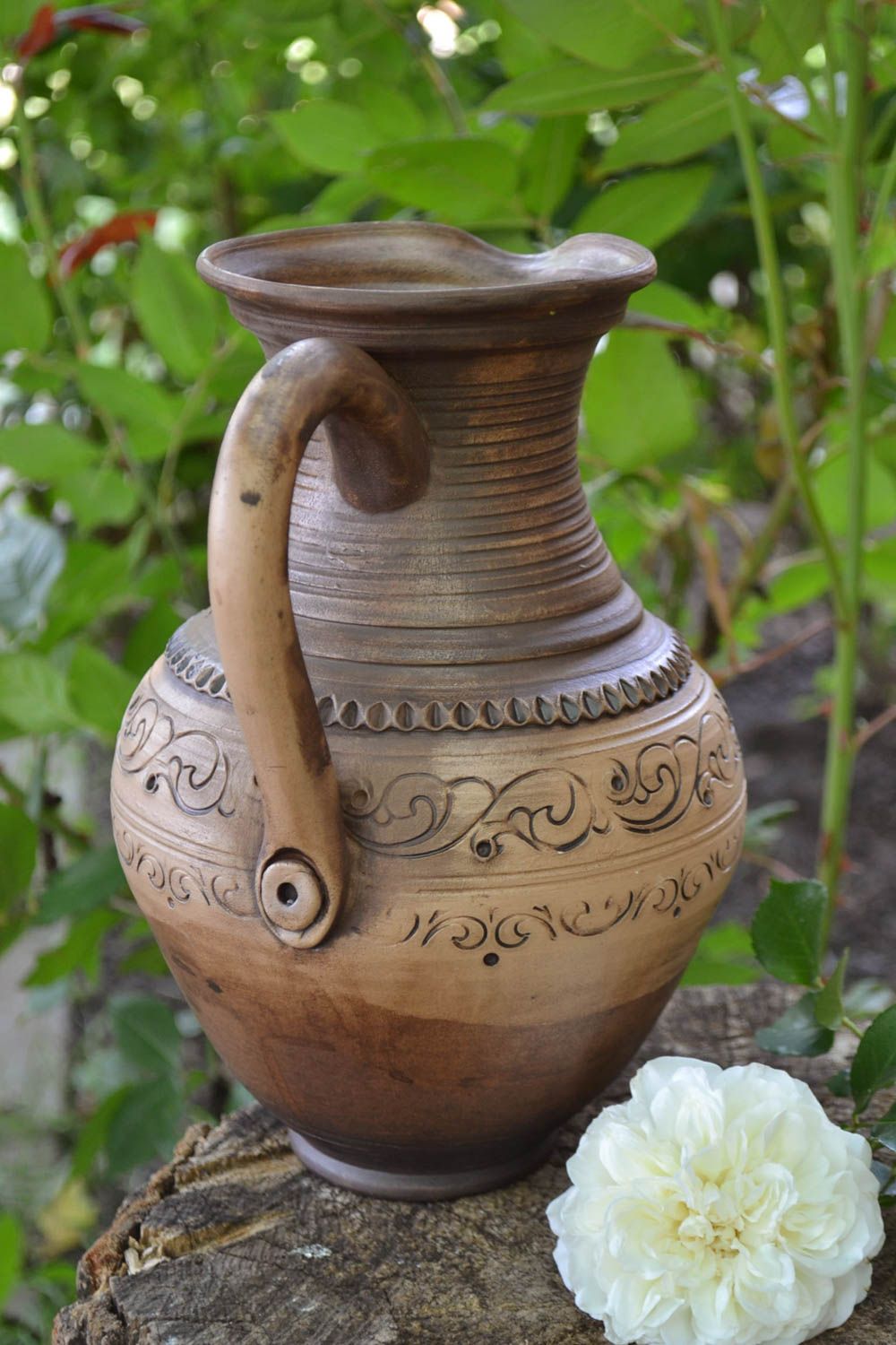 Large 60 oz classic Italian style wine pitcher, water jug handmade pottery 10 inches, 2,5 lb photo 1