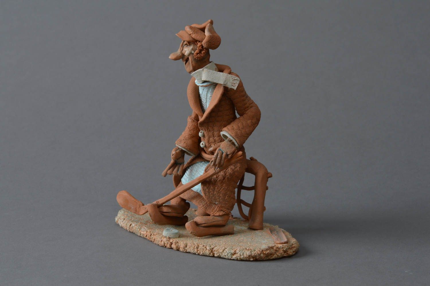 Handmade collectible funny ceramic figurine Hockey Player miniature sculpture photo 4