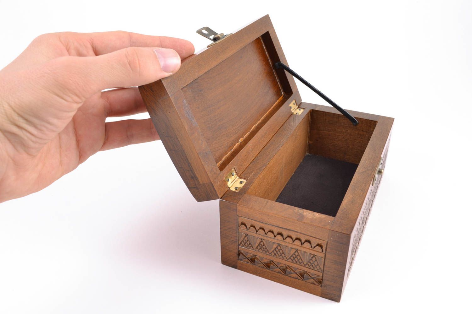 Rectangular carved wooden jewelry box with lock photo 2
