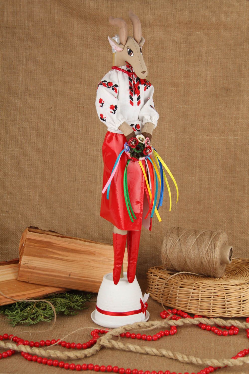 Игрушка коза ручной работы детская игрушка из ткани мягкая игрушка красивая фото 1