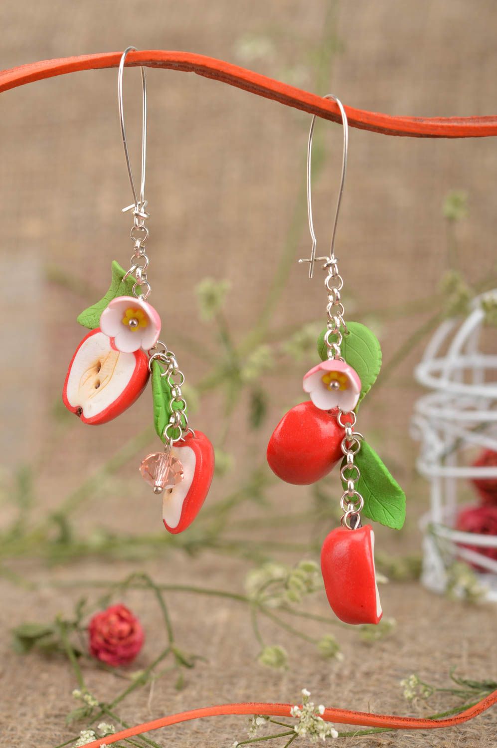 Homemade long polymer clay earrings unusual plastic earrings fashion accessories photo 1