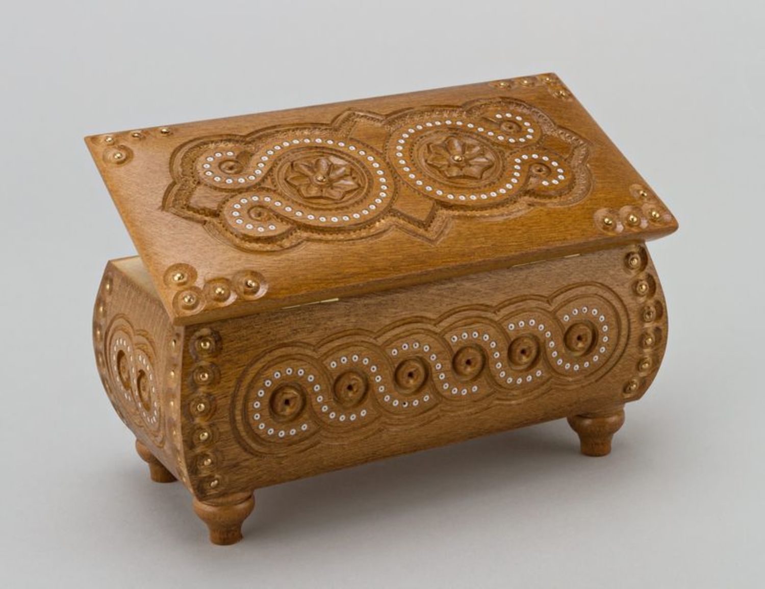 Carved wooden box with inlay photo 3