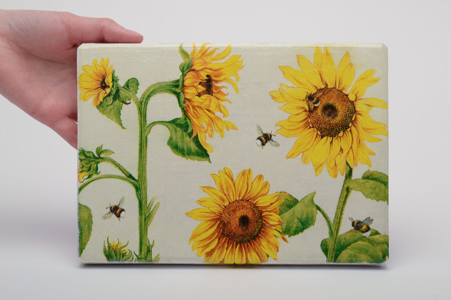 Handmade decoupage wall panel Sunflowers photo 5