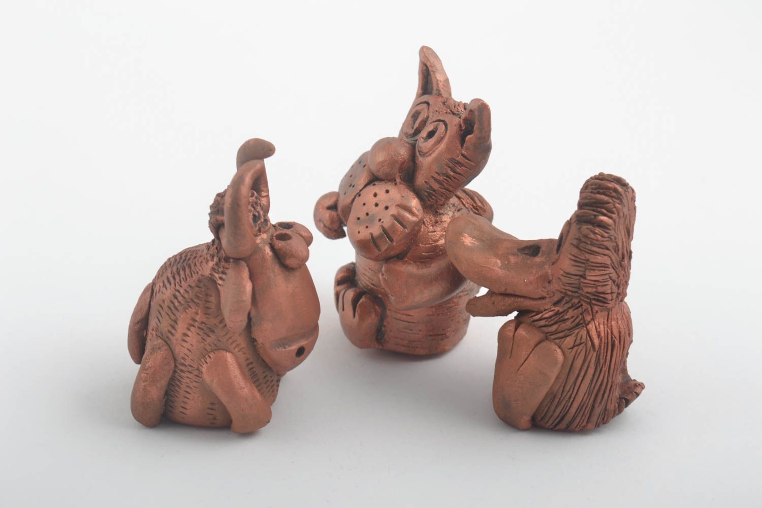 Set of 3 handmade clay figurines ceramic statuettes miniature animals gift ideas photo 3
