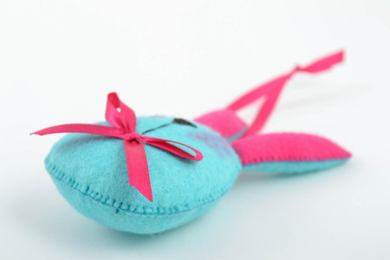 Beautiful handmade blue felt fabric soft toy hare with eyelet for interior decor photo 5