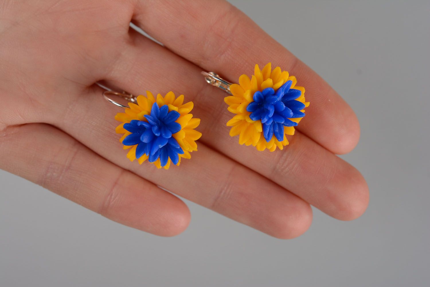 Homemade polymer clay earrings Yellow and Blue photo 5